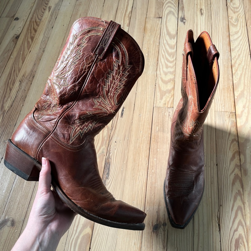 Lucchese Cowboy Boots Mens 11D Brown Leather Western Snip Toe N7697 1883 Crayton